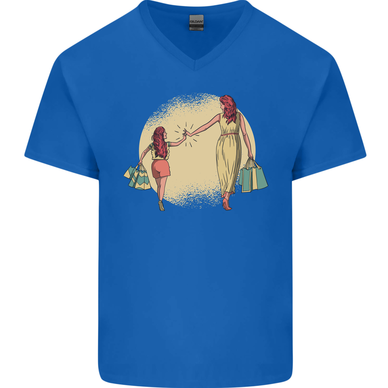 Mum and Daughter Shopping Mens V-Neck Cotton T-Shirt Royal Blue