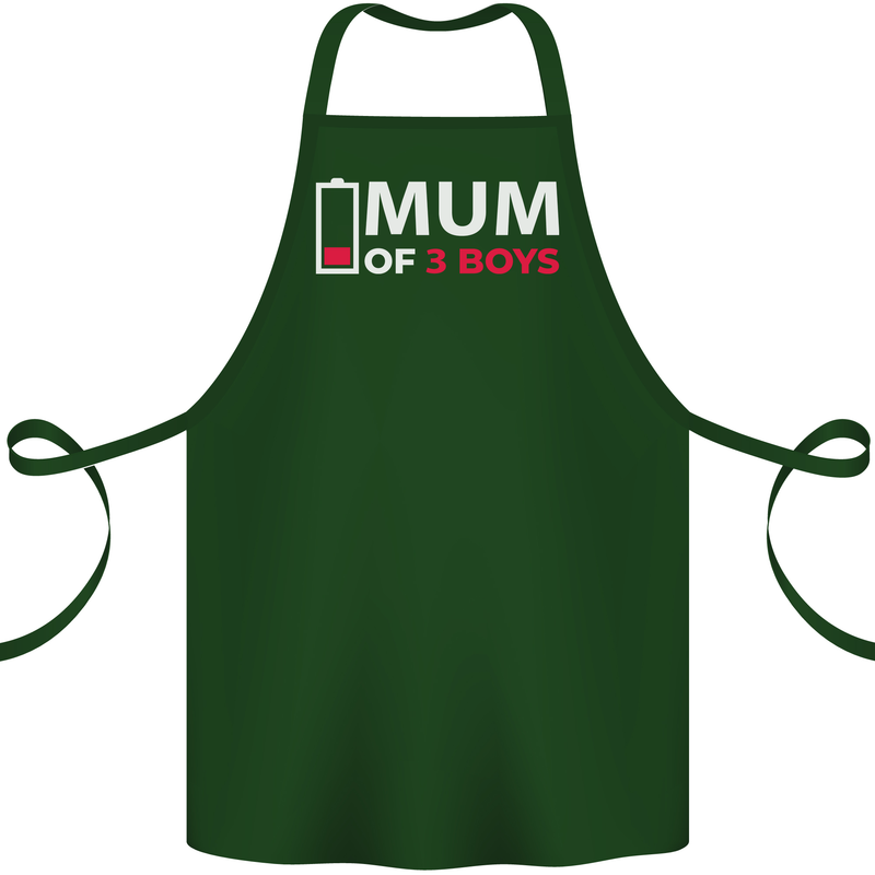 Mum of 3 Boys Funny Mother's Day Cotton Apron 100% Organic Forest Green