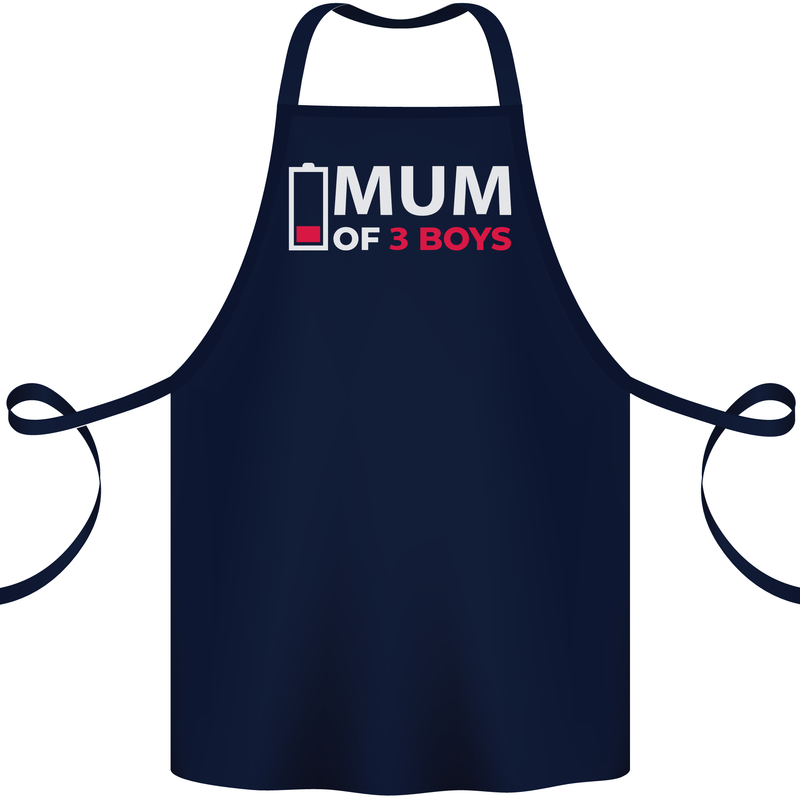 Mum of 3 Boys Funny Mother's Day Cotton Apron 100% Organic Navy Blue
