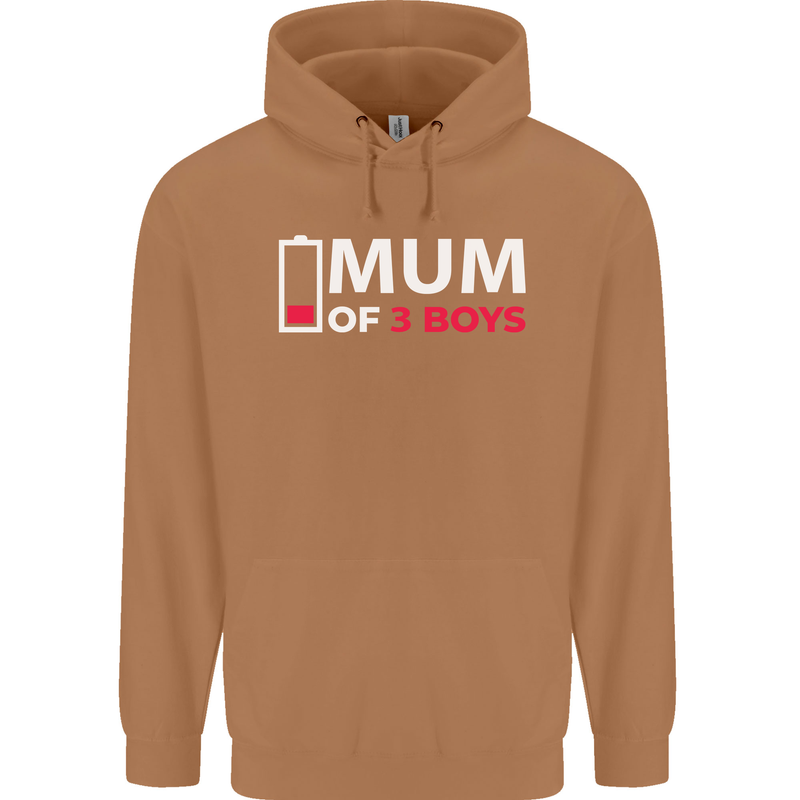 Mum of 3 Boys Funny Mother's Day Mens 80% Cotton Hoodie Caramel Latte