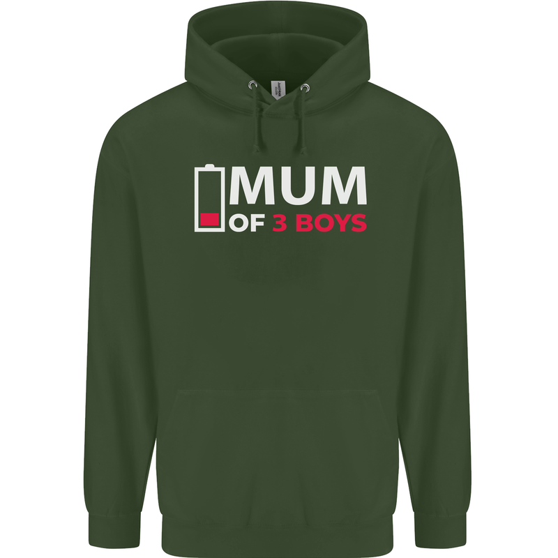 Mum of 3 Boys Funny Mother's Day Mens 80% Cotton Hoodie Forest Green
