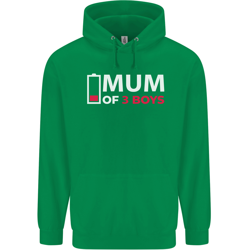 Mum of 3 Boys Funny Mother's Day Mens 80% Cotton Hoodie Irish Green
