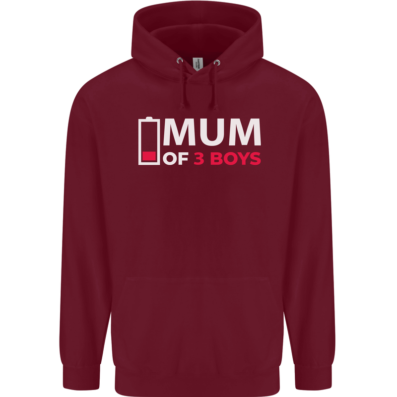 Mum of 3 Boys Funny Mother's Day Mens 80% Cotton Hoodie Maroon