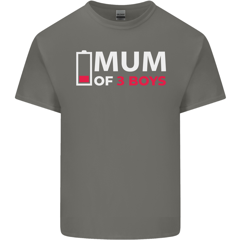 Mum of 3 Boys Funny Mother's Day Mens Cotton T-Shirt Tee Top Charcoal