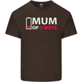 Mum of 3 Boys Funny Mother's Day Mens Cotton T-Shirt Tee Top Dark Chocolate