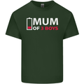 Mum of 3 Boys Funny Mother's Day Mens Cotton T-Shirt Tee Top Forest Green