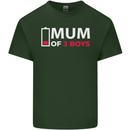 Mum of 3 Boys Funny Mother's Day Mens Cotton T-Shirt Tee Top Forest Green