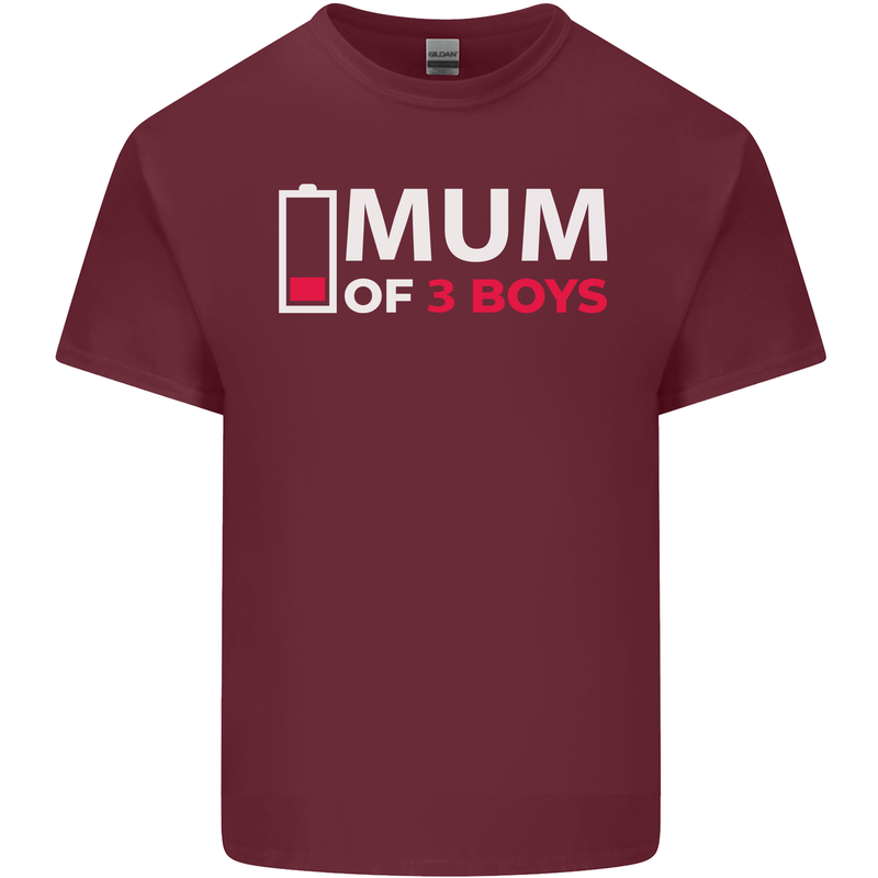 Mum of 3 Boys Funny Mother's Day Mens Cotton T-Shirt Tee Top Maroon