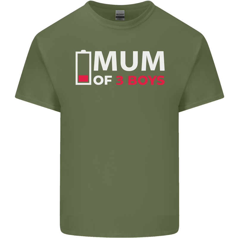 Mum of 3 Boys Funny Mother's Day Mens Cotton T-Shirt Tee Top Military Green