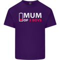 Mum of 3 Boys Funny Mother's Day Mens Cotton T-Shirt Tee Top Purple