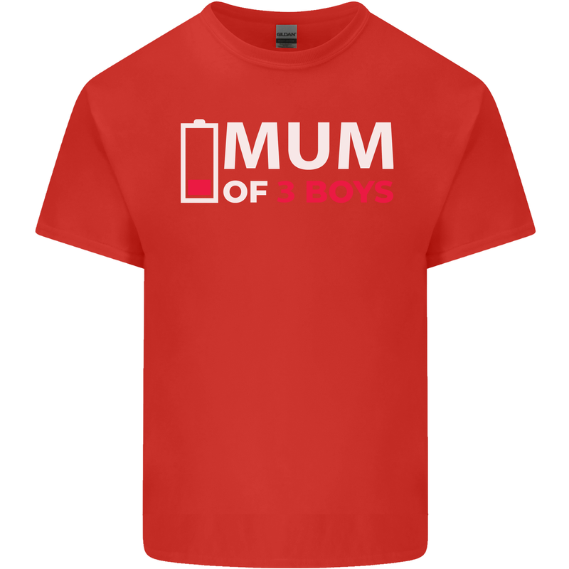Mum of 3 Boys Funny Mother's Day Mens Cotton T-Shirt Tee Top Red