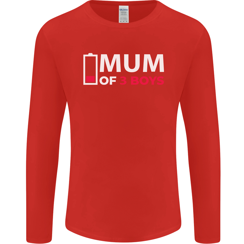 Mum of 3 Boys Funny Mother's Day Mens Long Sleeve T-Shirt Red