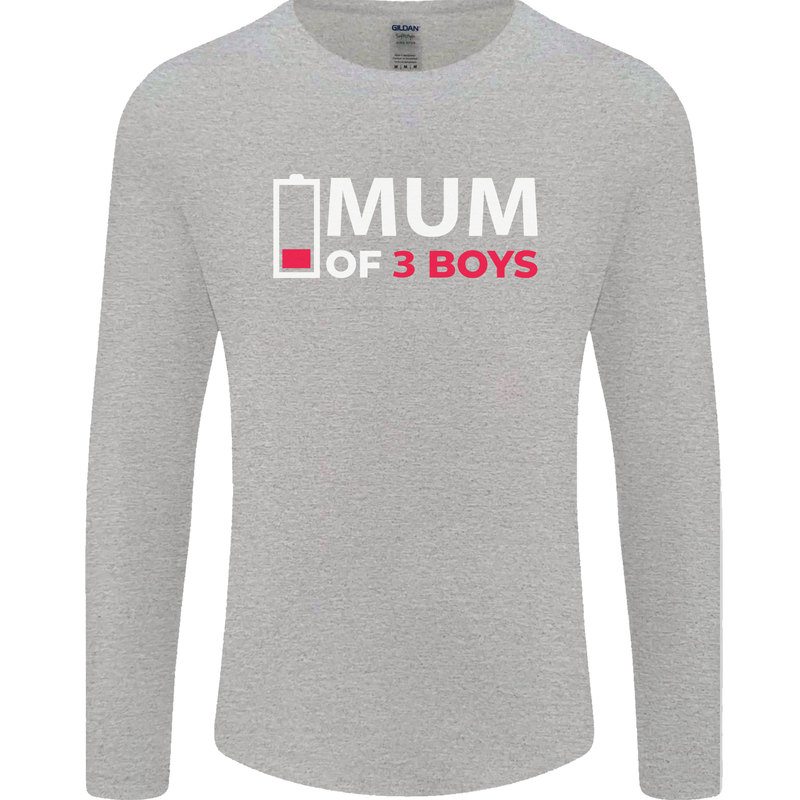 Mum of 3 Boys Funny Mother's Day Mens Long Sleeve T-Shirt Sports Grey
