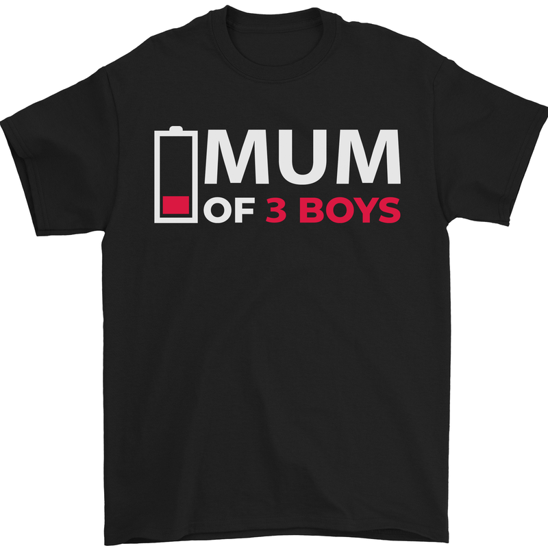 Mum of 3 Boys Funny Mother's Day Mens T-Shirt Cotton Gildan Black