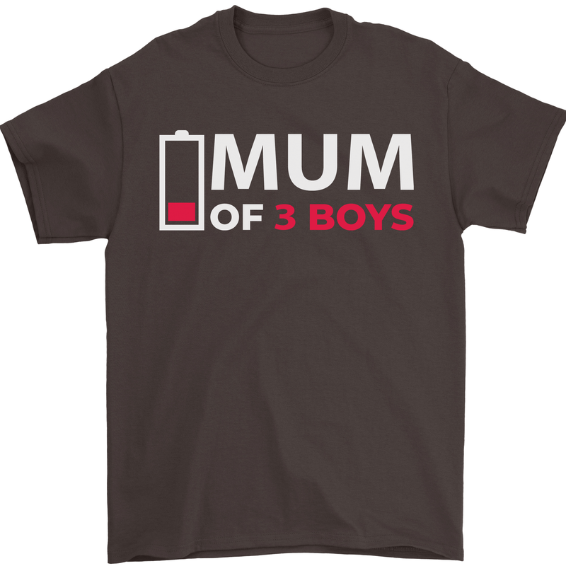 Mum of 3 Boys Funny Mother's Day Mens T-Shirt Cotton Gildan Dark Chocolate