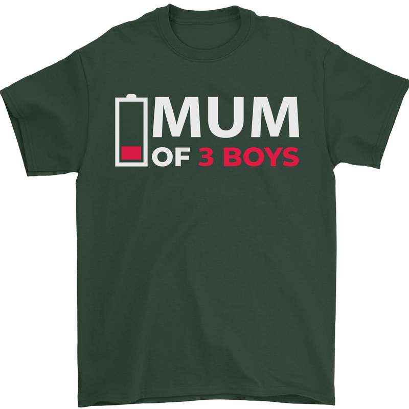Mum of 3 Boys Funny Mother's Day Mens T-Shirt Cotton Gildan Forest Green
