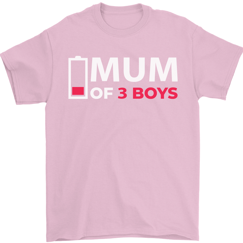 Mum of 3 Boys Funny Mother's Day Mens T-Shirt Cotton Gildan Light Pink