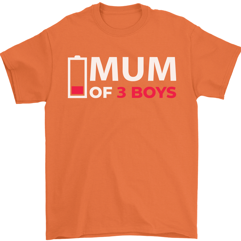 Mum of 3 Boys Funny Mother's Day Mens T-Shirt Cotton Gildan Orange