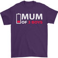 Mum of 3 Boys Funny Mother's Day Mens T-Shirt Cotton Gildan Purple