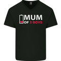 Mum of 3 Boys Funny Mother's Day Mens V-Neck Cotton T-Shirt Black