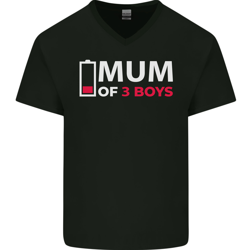 Mum of 3 Boys Funny Mother's Day Mens V-Neck Cotton T-Shirt Black