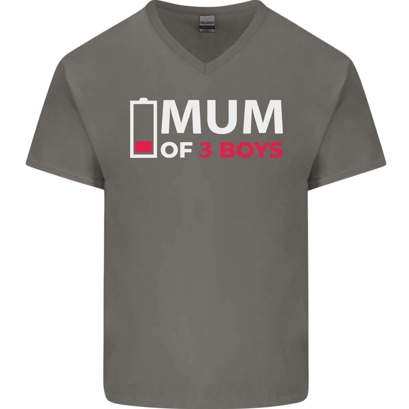 Mum of 3 Boys Funny Mother's Day Mens V-Neck Cotton T-Shirt Charcoal