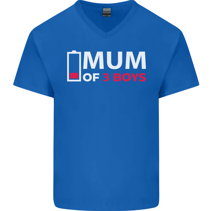 Mum of 3 Boys Funny Mother's Day Mens V-Neck Cotton T-Shirt Royal Blue
