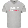 Mum of 3 Boys Funny Mother's Day Mens V-Neck Cotton T-Shirt Sports Grey