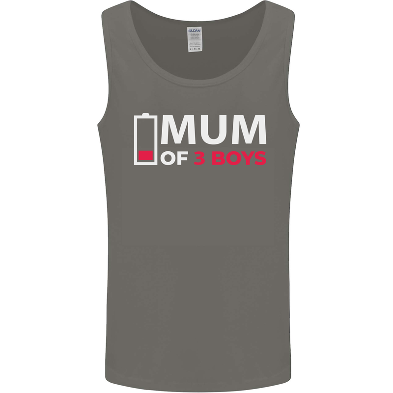 Mum of 3 Boys Funny Mother's Day Mens Vest Tank Top Charcoal