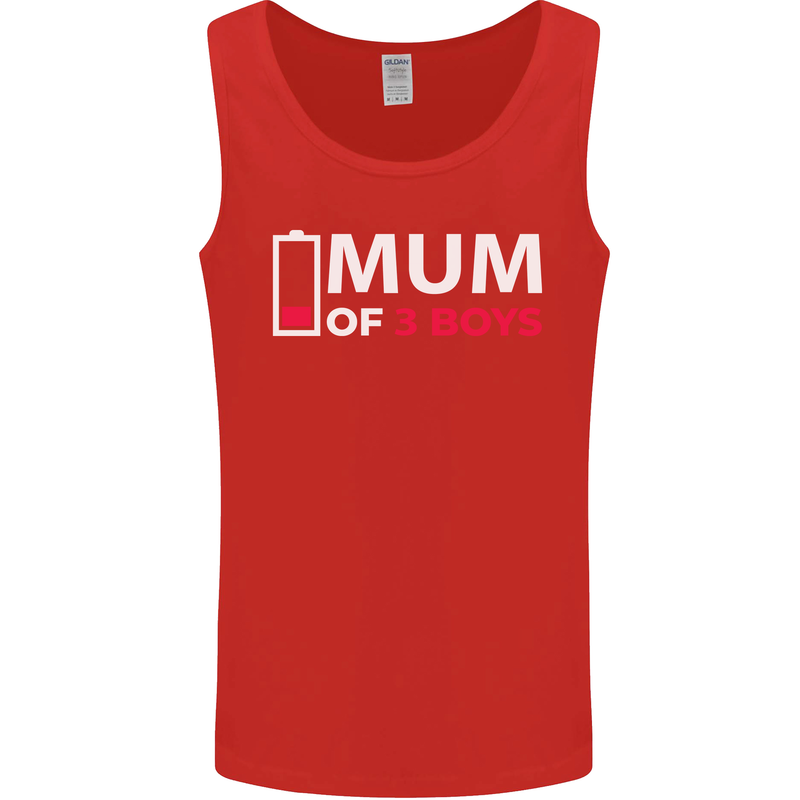 Mum of 3 Boys Funny Mother's Day Mens Vest Tank Top Red