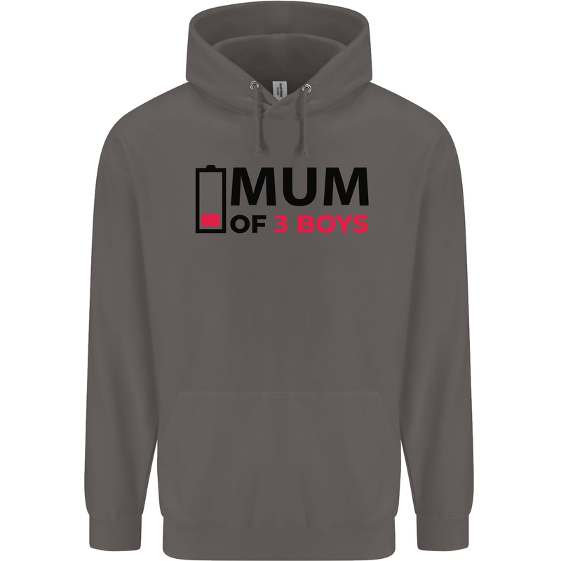 Mum of Three Boys Funny Mother's Day Mens 80% Cotton Hoodie Charcoal