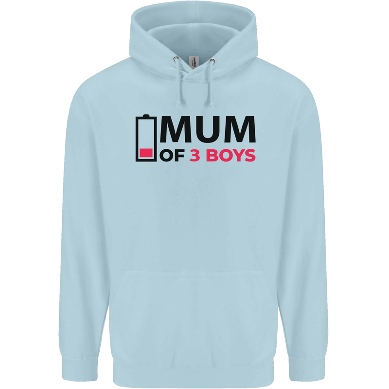 Mum of Three Boys Funny Mother's Day Mens 80% Cotton Hoodie Light Blue