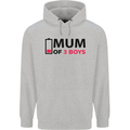 Mum of Three Boys Funny Mother's Day Mens 80% Cotton Hoodie Sports Grey