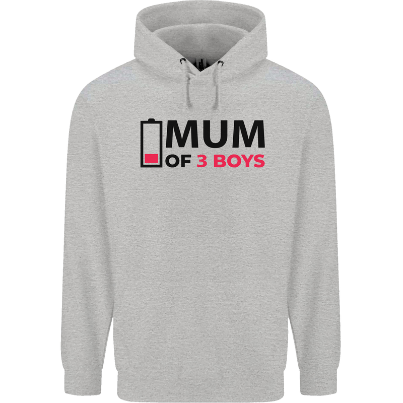 Mum of Three Boys Funny Mother's Day Mens 80% Cotton Hoodie Sports Grey