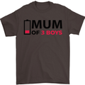 Mum of Three Boys Funny Mother's Day Mens T-Shirt Cotton Gildan Dark Chocolate