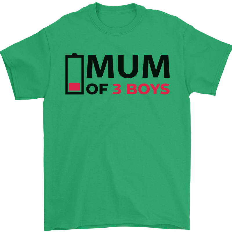 Mum of Three Boys Funny Mother's Day Mens T-Shirt Cotton Gildan Irish Green
