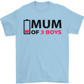 Mum of Three Boys Funny Mother's Day Mens T-Shirt Cotton Gildan Light Blue
