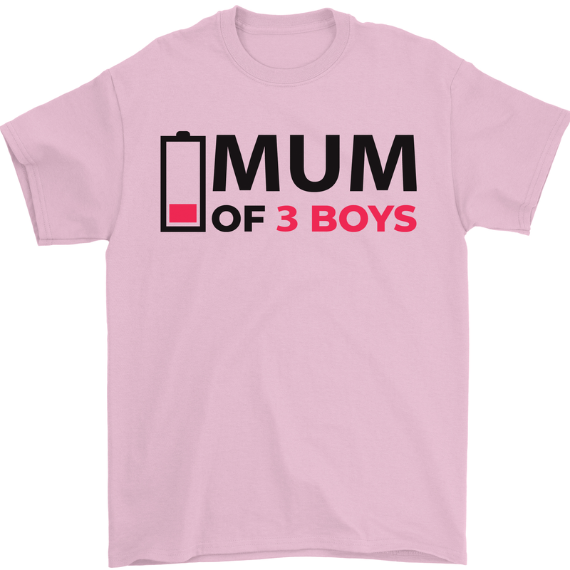 Mum of Three Boys Funny Mother's Day Mens T-Shirt Cotton Gildan Light Pink