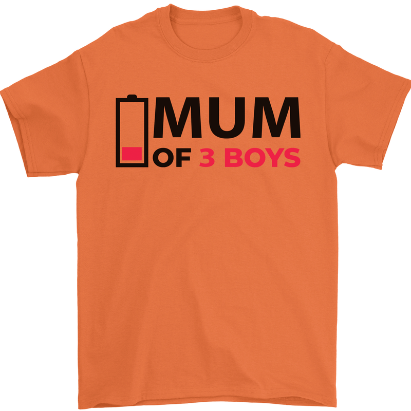 Mum of Three Boys Funny Mother's Day Mens T-Shirt Cotton Gildan Orange
