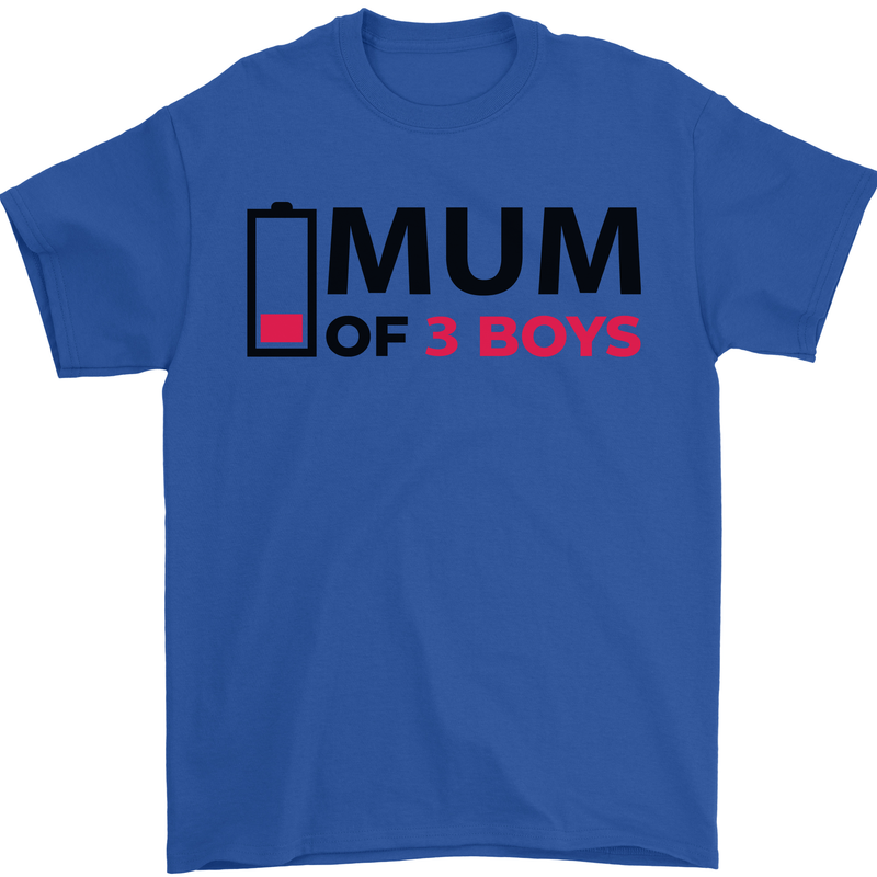 Mum of Three Boys Funny Mother's Day Mens T-Shirt Cotton Gildan Royal Blue