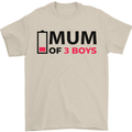 Mum of Three Boys Funny Mother's Day Mens T-Shirt Cotton Gildan Sand