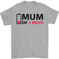 Mum of Three Boys Funny Mother's Day Mens T-Shirt Cotton Gildan Sports Grey