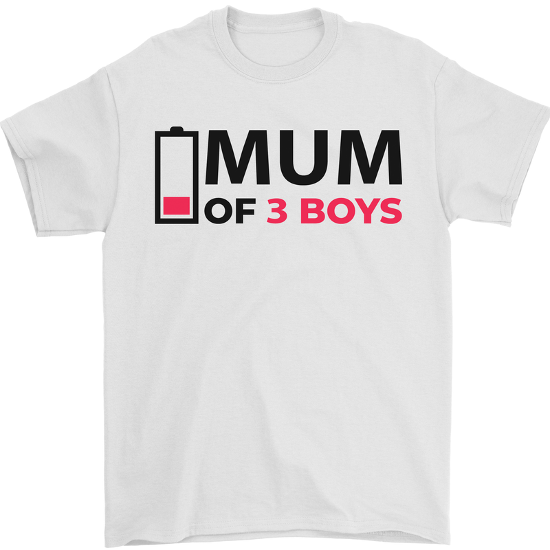 Mum of Three Boys Funny Mother's Day Mens T-Shirt Cotton Gildan White