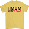 Mum of Three Boys Funny Mother's Day Mens T-Shirt Cotton Gildan Yellow