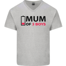 Mum of Three Boys Funny Mother's Day Mens V-Neck Cotton T-Shirt Sports Grey
