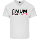 Mum of Three Boys Funny Mother's Day Mens V-Neck Cotton T-Shirt White