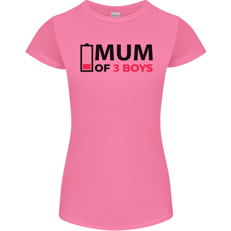 Mum of Three Boys Funny Mother's Day Womens Petite Cut T-Shirt Azalea