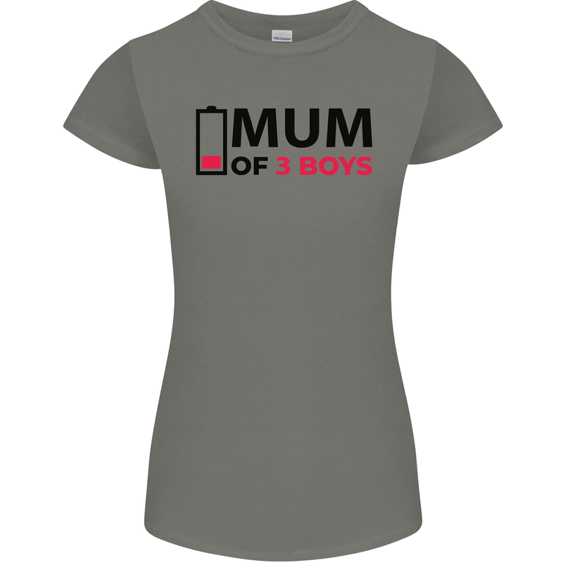 Mum of Three Boys Funny Mother's Day Womens Petite Cut T-Shirt Charcoal