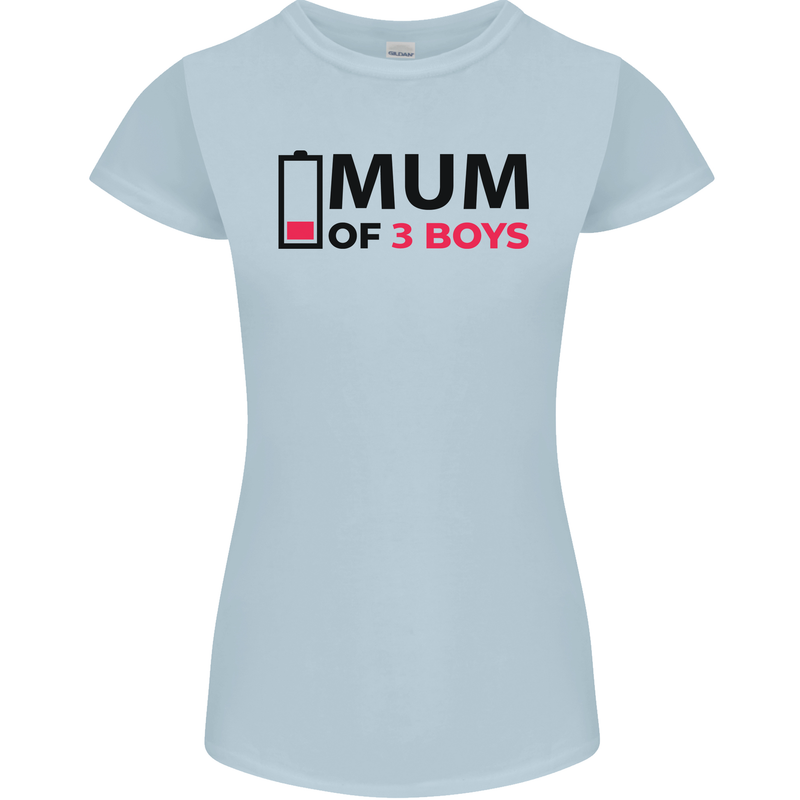 Mum of Three Boys Funny Mother's Day Womens Petite Cut T-Shirt Light Blue