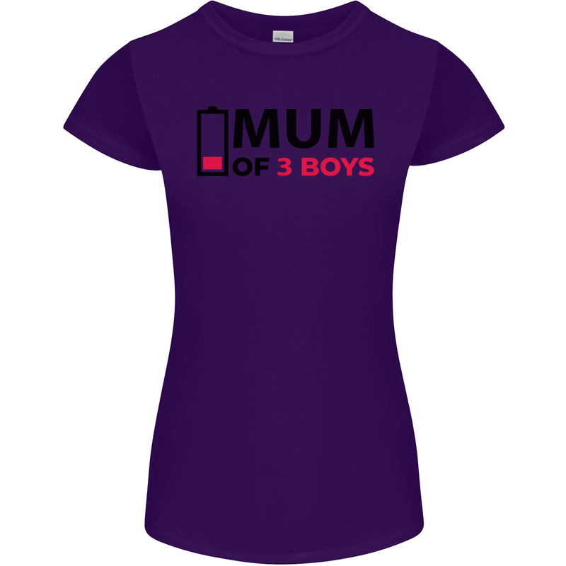 Mum of Three Boys Funny Mother's Day Womens Petite Cut T-Shirt Purple